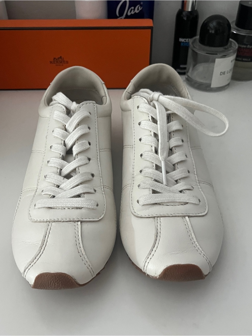 J. Crew White Leather Lace-Up Sneakers